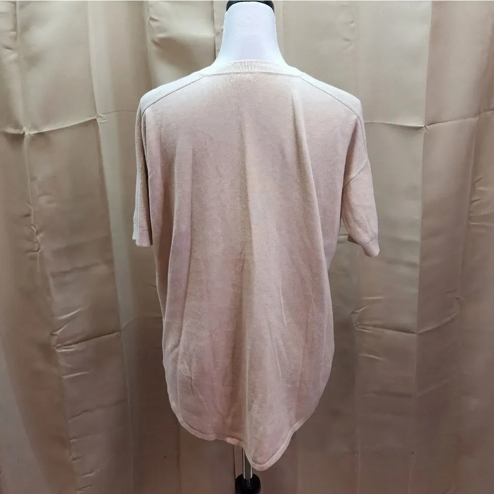Garnet Hill Cream Linen Blend Short Sleeve Sweater Size Medium